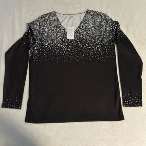 Women Black Long Sleeve V-Neck Shirt - Size L